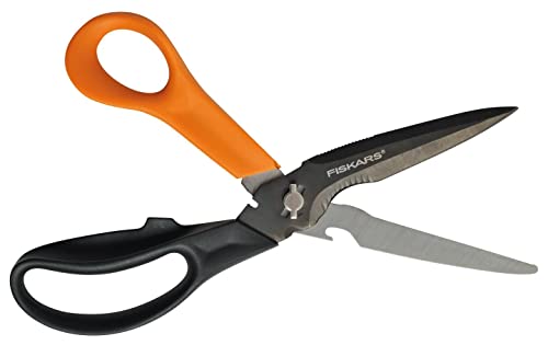 Fiskars Cuts + More Multi-tool Scissors, Includes Protective Case With Scissor Sharpener, Length: 23 cm, Titanium Coating, Stainless Steel Blade/Plastic Handles, Black/Orange, 1000809