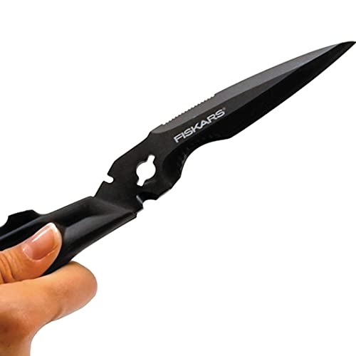 Fiskars Cuts + More Multi-tool Scissors, Includes Protective Case With Scissor Sharpener, Length: 23 cm, Titanium Coating, Stainless Steel Blade/Plastic Handles, Black/Orange, 1000809