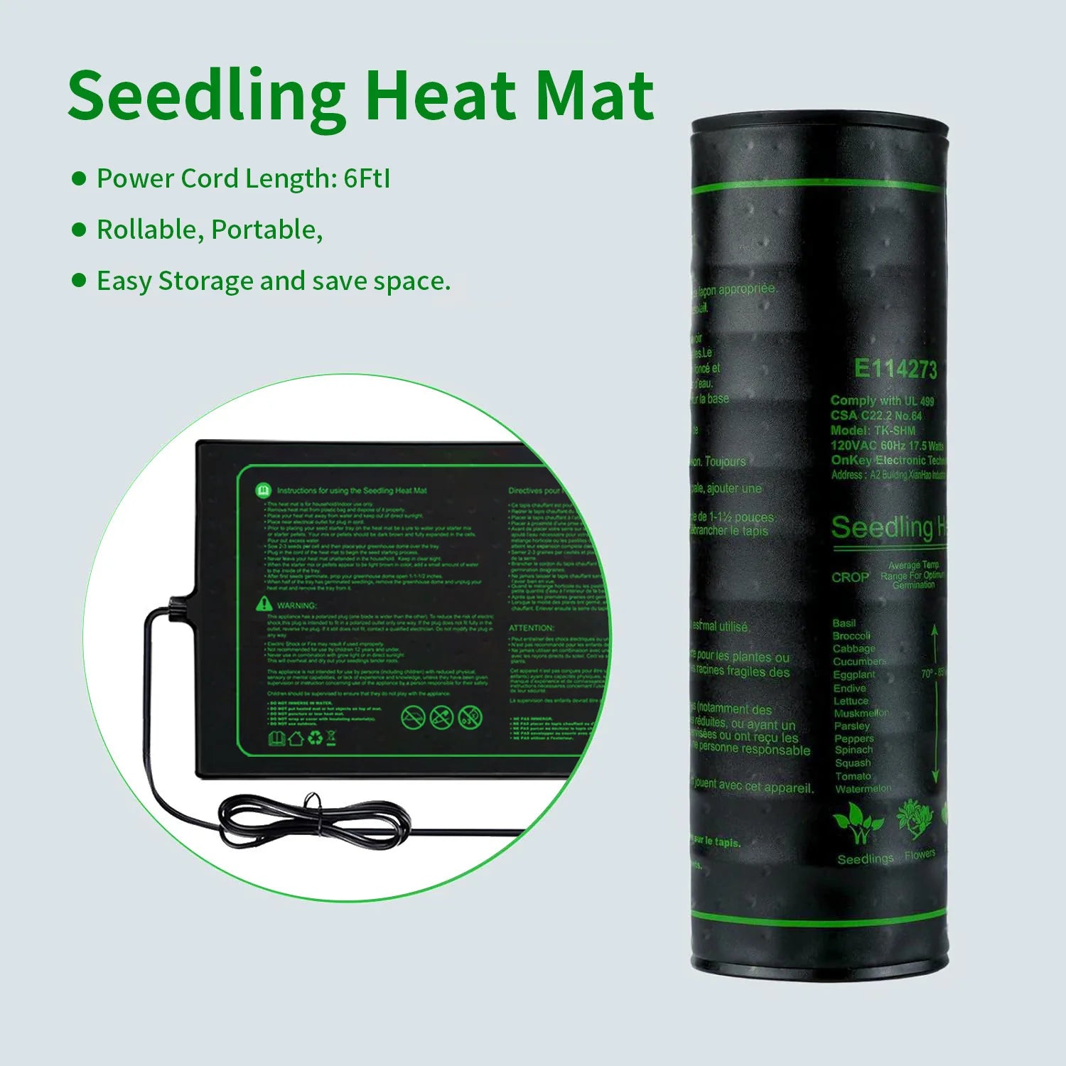 Two-pack 20x10Inch Seedling Heat Mat Waterproof Plant Heating Pad for Germination Brewing  Indoor Propagation