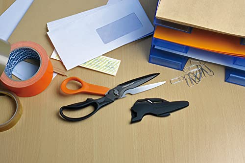 Fiskars Cuts + More Multi-tool Scissors, Includes Protective Case With Scissor Sharpener, Length: 23 cm, Titanium Coating, Stainless Steel Blade/Plastic Handles, Black/Orange, 1000809