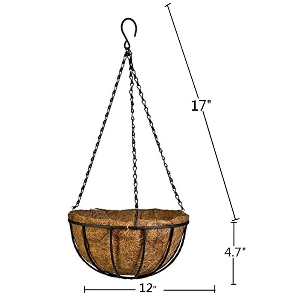 Hanging Baskets Coconut Palm Flower Basket Moss Hanging Basket Round Plant Holder Porch Decor Hanging Flower Pots Home Garden Decoration Watering Hanging Baskets (2pcs, 12inch/30cm)
