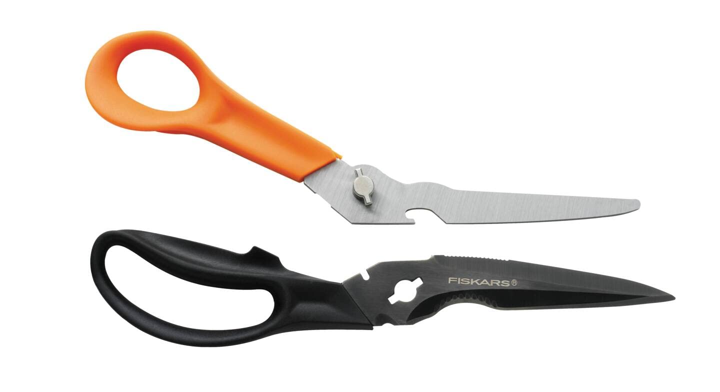 Fiskars Cuts + More Multi-tool Scissors, Includes Protective Case With Scissor Sharpener, Length: 23 cm, Titanium Coating, Stainless Steel Blade/Plastic Handles, Black/Orange, 1000809