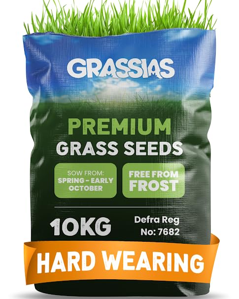 Grassias Premium Hard Wearing Grass Seed – 5KG Premium Quality Lawn Seed for Overseeding & New Lawns – Pet Friendly - Perfect Grass Seeds for UK Lawns - Defra Approved Lawn Seeds