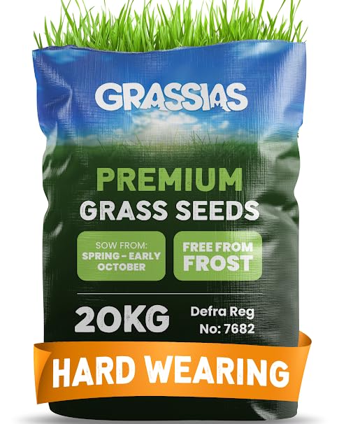 Grassias Premium Hard Wearing Grass Seed – 5KG Premium Quality Lawn Seed for Overseeding & New Lawns – Pet Friendly - Perfect Grass Seeds for UK Lawns - Defra Approved Lawn Seeds