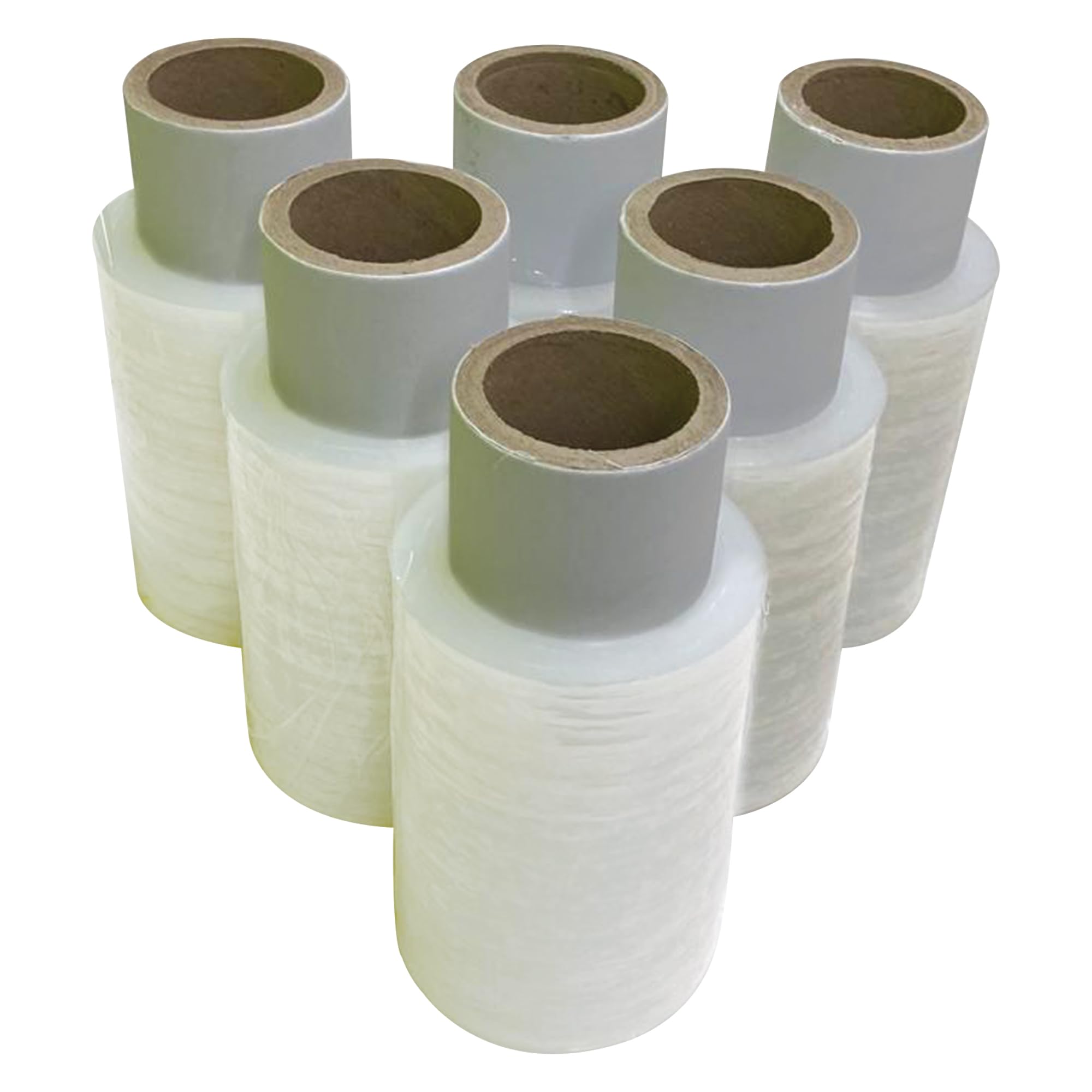 JeeJaan® 6 Rolls Clear Mini Handy Shrink Wrap 100mm x 150m 17mu - Extended Core Self-Adhering Pallet Stretch Wrapper - Heavy Duty Plastic Wrap for Moving House Furniture Wrapping Film
