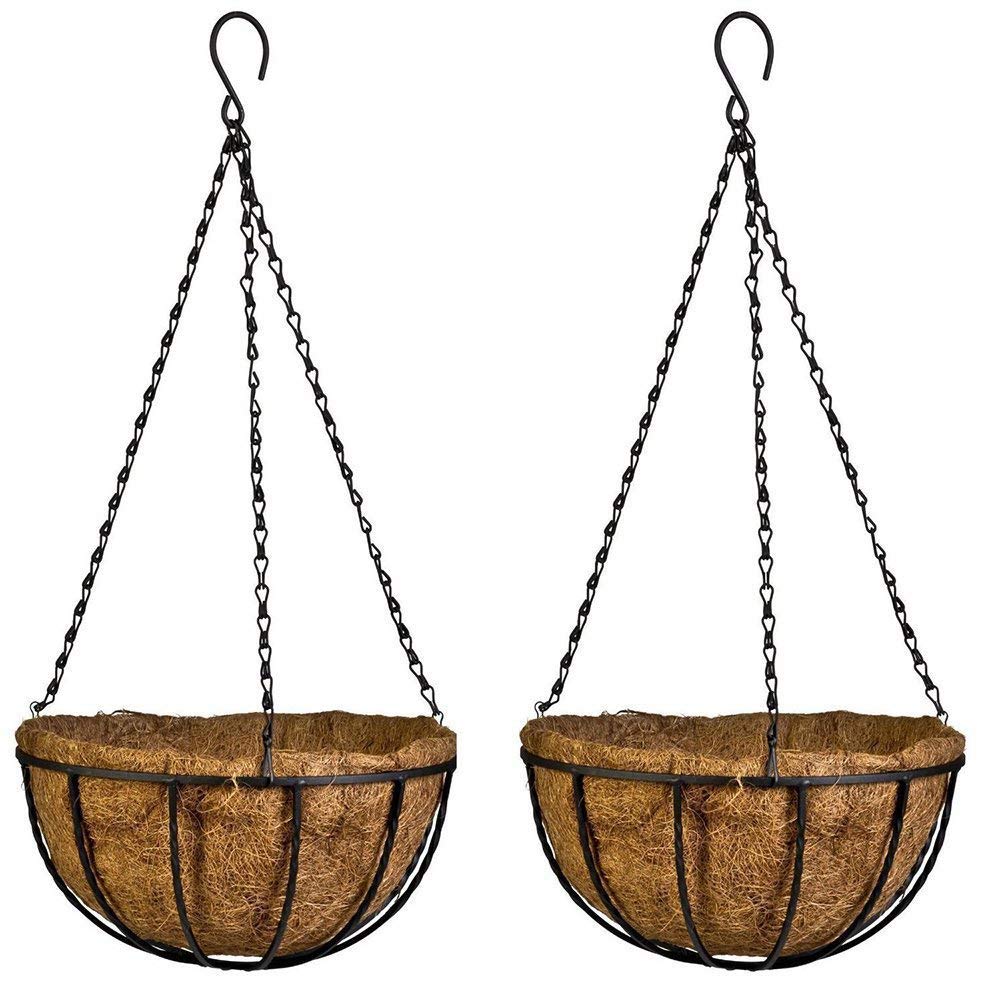 Hanging Baskets Coconut Palm Flower Basket Moss Hanging Basket Round Plant Holder Porch Decor Hanging Flower Pots Home Garden Decoration Watering Hanging Baskets (2pcs, 12inch/30cm)