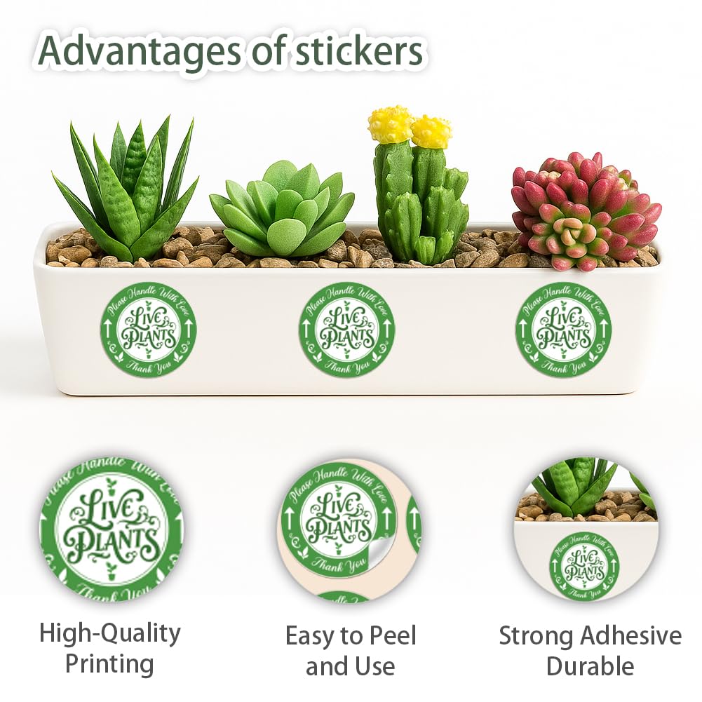 320 Pcs Green Live Plants Stickers, 5 CM Please Handle with Love Stickers Fragile Thank You Shipping Labels Round Self-Adhesive Lables for Garden Plants Landscaping Containers