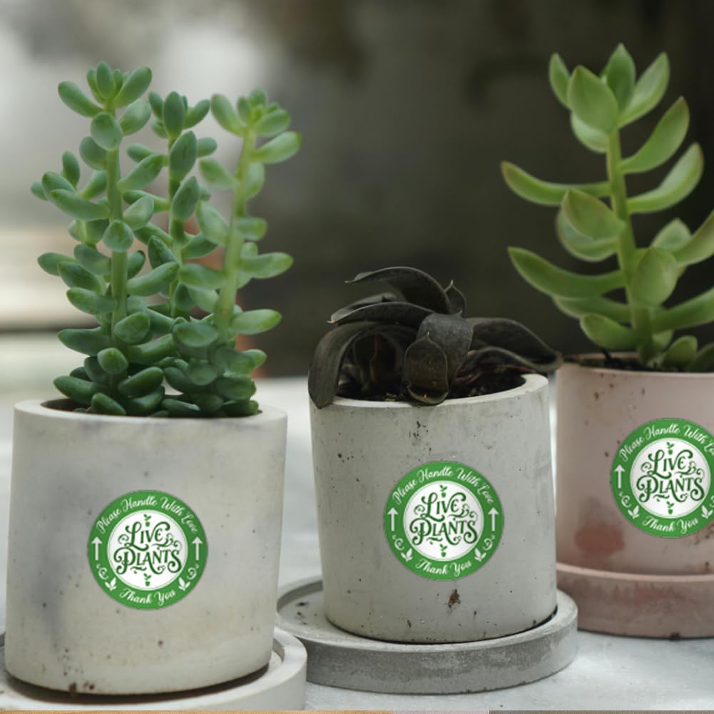 320 Pcs Green Live Plants Stickers, 5 CM Please Handle with Love Stickers Fragile Thank You Shipping Labels Round Self-Adhesive Lables for Garden Plants Landscaping Containers