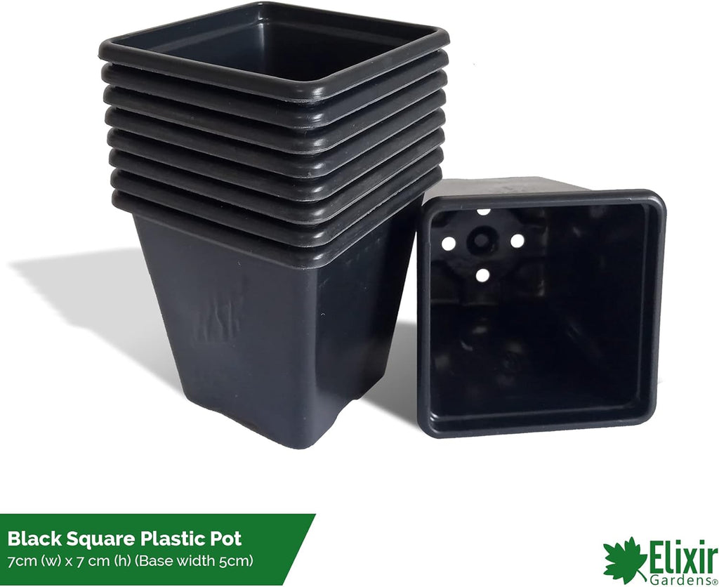 Elixir Gardens Square Black Recycled Plastic Plant Pots 0.25ltr | 7cm x 7cm x 7cm | 100