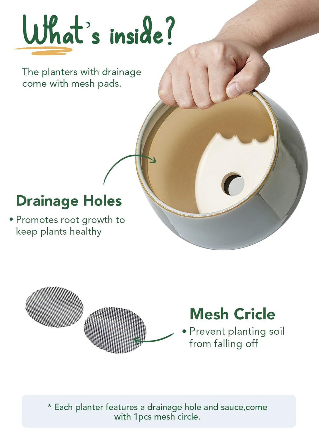 LE TAUCI Plant Pots, 10+13+16 cm Planters, Set of 3 Ceramic Planters with Drainage Hole and Saucer, Indoor Plant Pot with Hole Mesh Pad, Gifts for Mom, Sapphire Blue