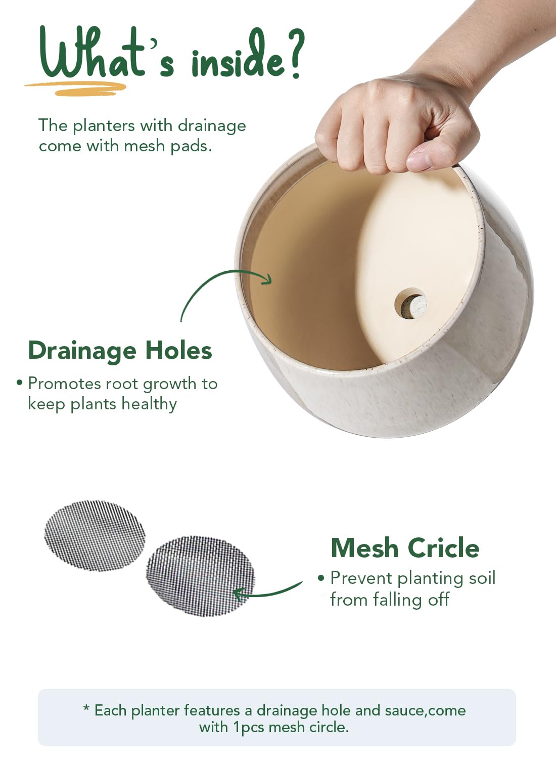 LE TAUCI Plant Pots, 10+13+16 cm Planters, Set of 3 Ceramic Planters with Drainage Hole and Saucer, Indoor Plant Pot with Hole Mesh Pad, Gifts for Mom, Sapphire Blue