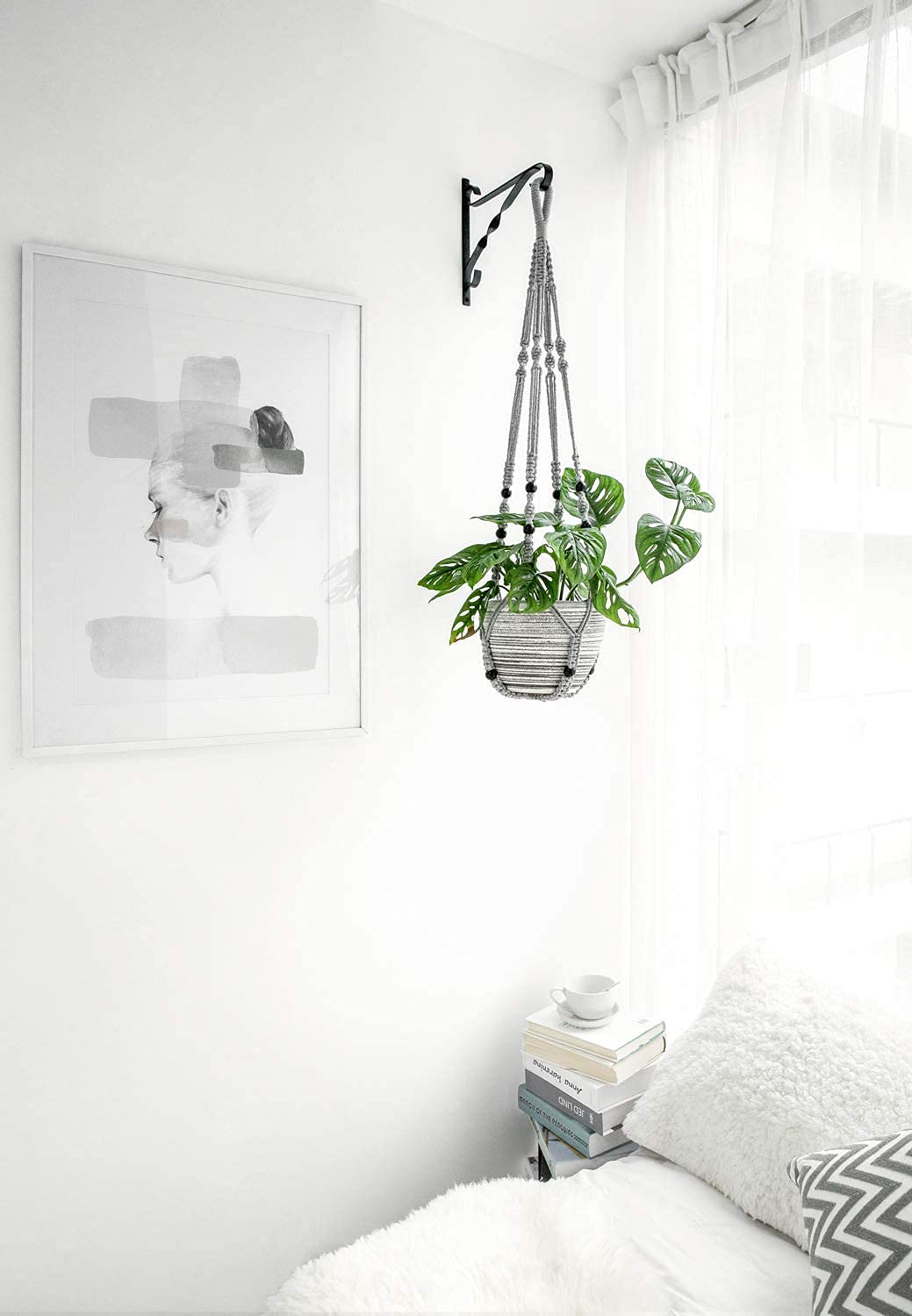Mkouo 3 Pack Macrame Plant Hangers Indoor Hanging Planter Basket Flower Pot Holder Cotton Rope with Beads No Tassels, 58cm/73cm/89cm