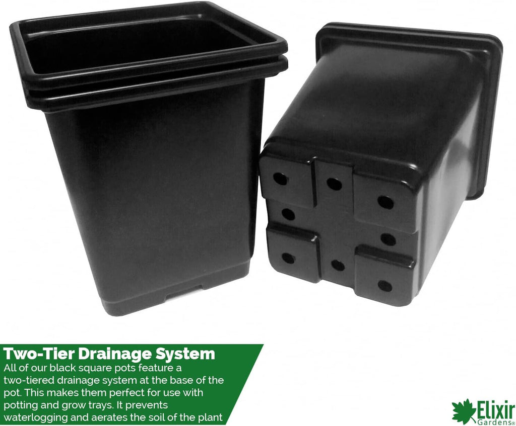 Elixir Gardens Square Black Recycled Plastic Plant Pots 0.25ltr | 7cm x 7cm x 7cm | 100