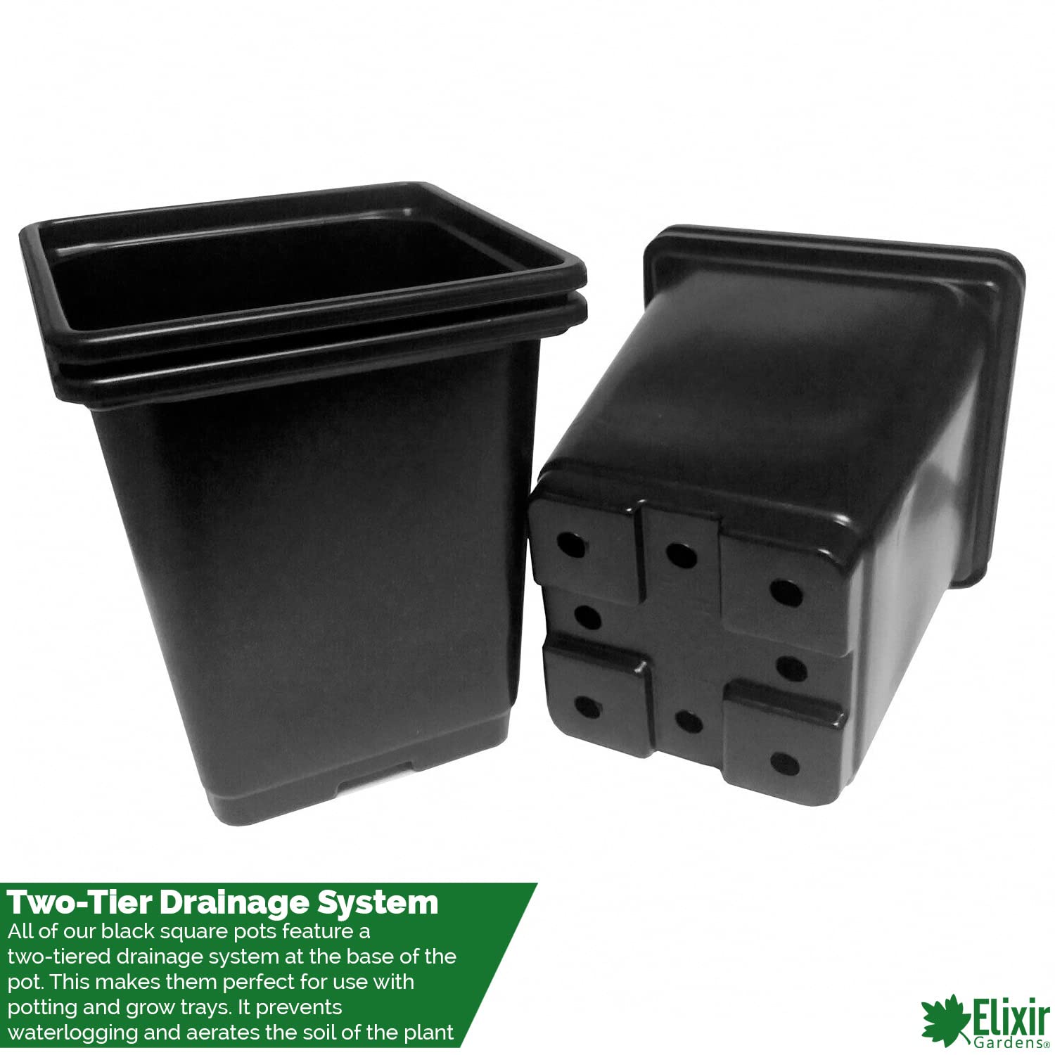Elixir Gardens | Square Plant Pot Recycled Plastic Re-useable Plant Pots | 7cm, 1/4L / 9cm, 3/4L / 11cm, 1L Available | 11cm / 1L x 40