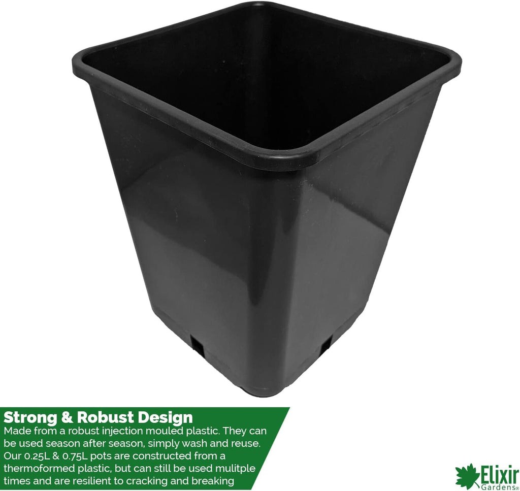 Elixir Gardens Square Black Recycled Plastic Plant Pots 0.25ltr | 7cm x 7cm x 7cm | 100