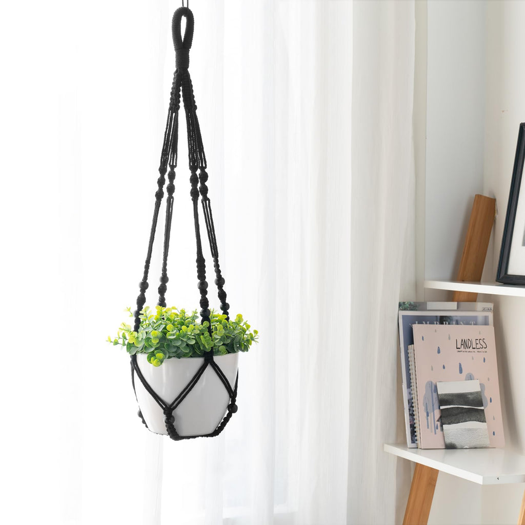 Mkouo 3 Pack Macrame Plant Hangers Indoor Hanging Planter Basket Flower Pot Holder Cotton Rope with Beads No Tassels, 58cm/73cm/89cm