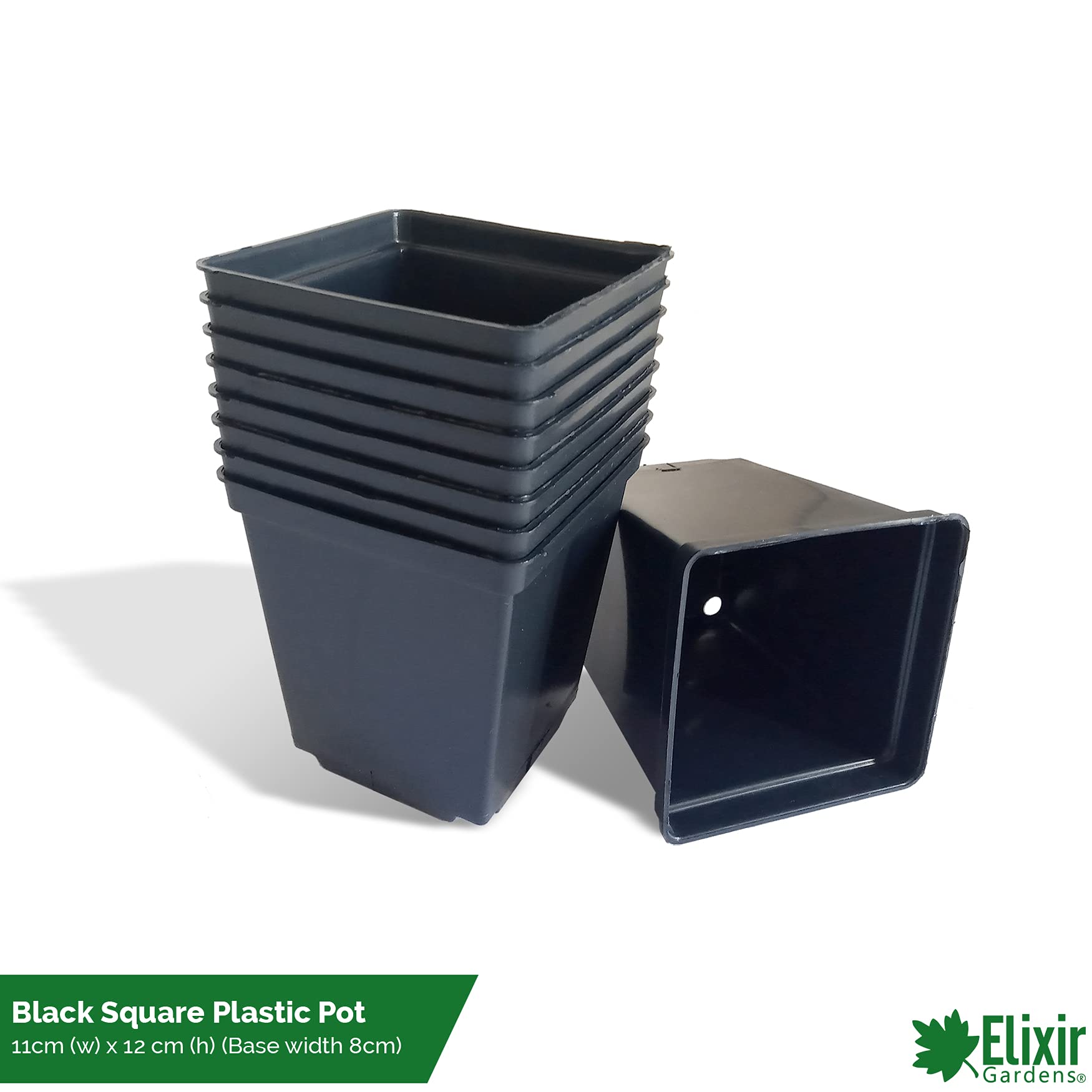 Elixir Gardens | Square Plant Pot Recycled Plastic Re-useable Plant Pots | 7cm, 1/4L / 9cm, 3/4L / 11cm, 1L Available | 11cm / 1L x 40