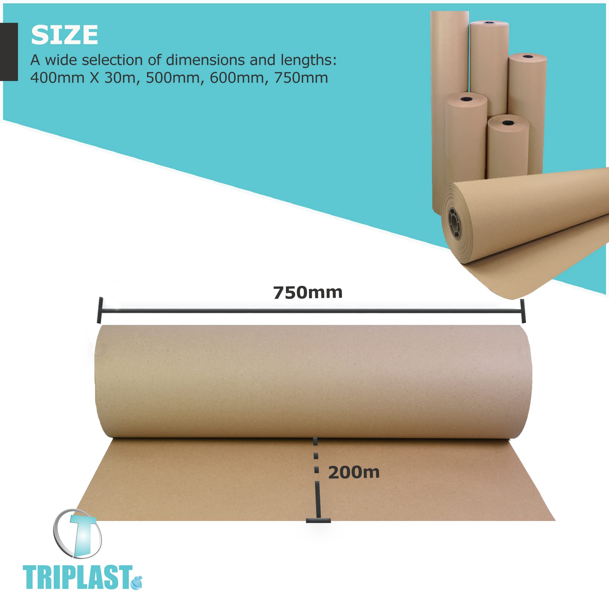 Triplast Brown ECO Kraft Paper (400mm x 30m) - Eco-Conscious & Recyclable - Multipurpose Wrapping Paper Roll with a Premium & Rustic Finish - Ideal for Gift Wrapping, Parcel Packing, Arts & Craft