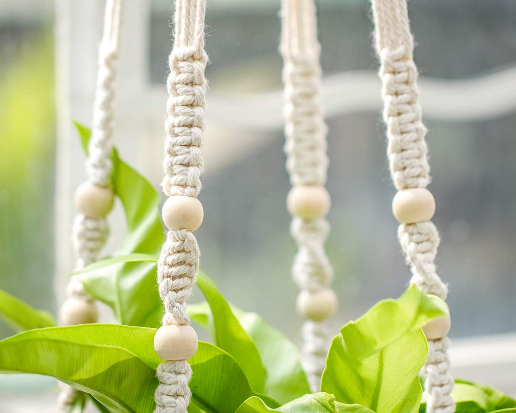 Mkouo 3 Pack Macrame Plant Hangers Indoor Hanging Planter Basket Flower Pot Holder Cotton Rope with Beads No Tassels, 58cm/73cm/89cm
