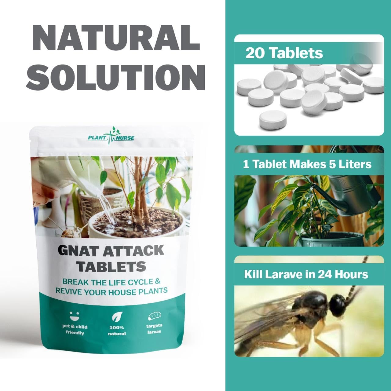 Fungus Gnat Control, Gnat Attack Tablets, Natural, Pesticide-Free Solution for Effective Fungus Gnat & Larvae Control.