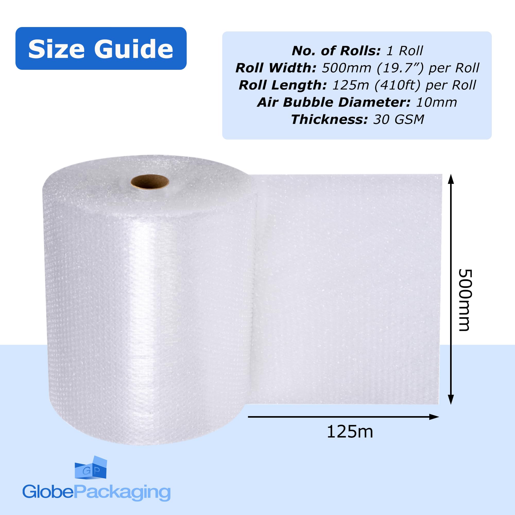Globe Packaging 500mm x 50m Green Biodegradable Bubble Wrap Roll with Small Air Bubbles - Cushioning & Protection Packaging for Moving House, Ecommerce and Storage