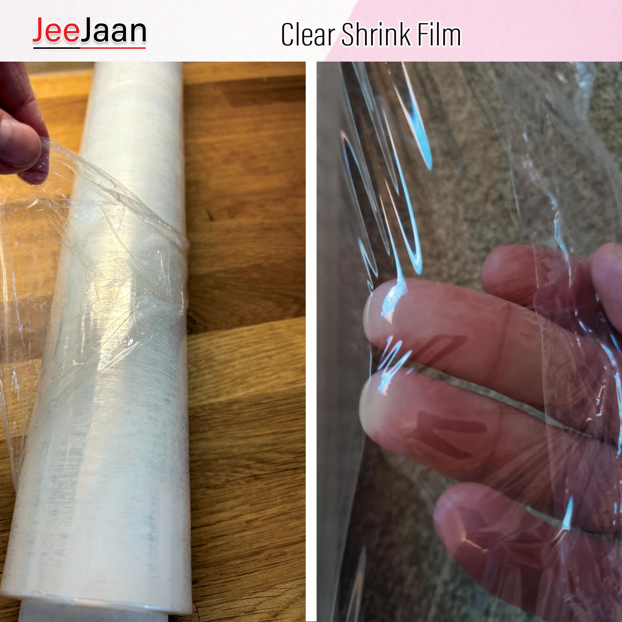 JeeJaan® 6 Rolls Clear Mini Handy Shrink Wrap 100mm x 150m 17mu - Extended Core Self-Adhering Pallet Stretch Wrapper - Heavy Duty Plastic Wrap for Moving House Furniture Wrapping Film