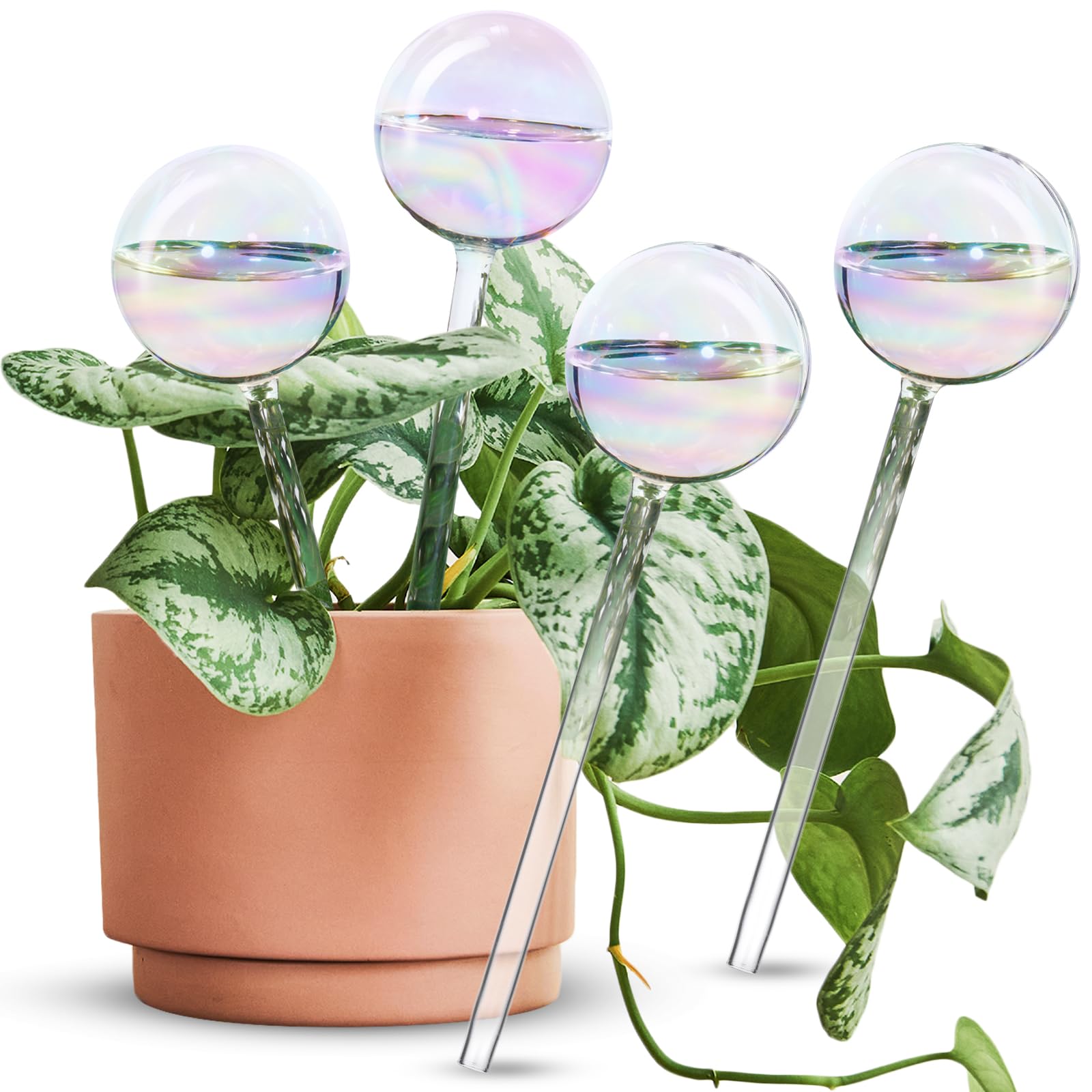 [2 PCS] Light Iridescent Rainbow Gradient Color Clear Glass Self-Watering System Spikes, Self Watering Globes, Self Watering Bulbs, Automatic Plant Waterer Bulbs