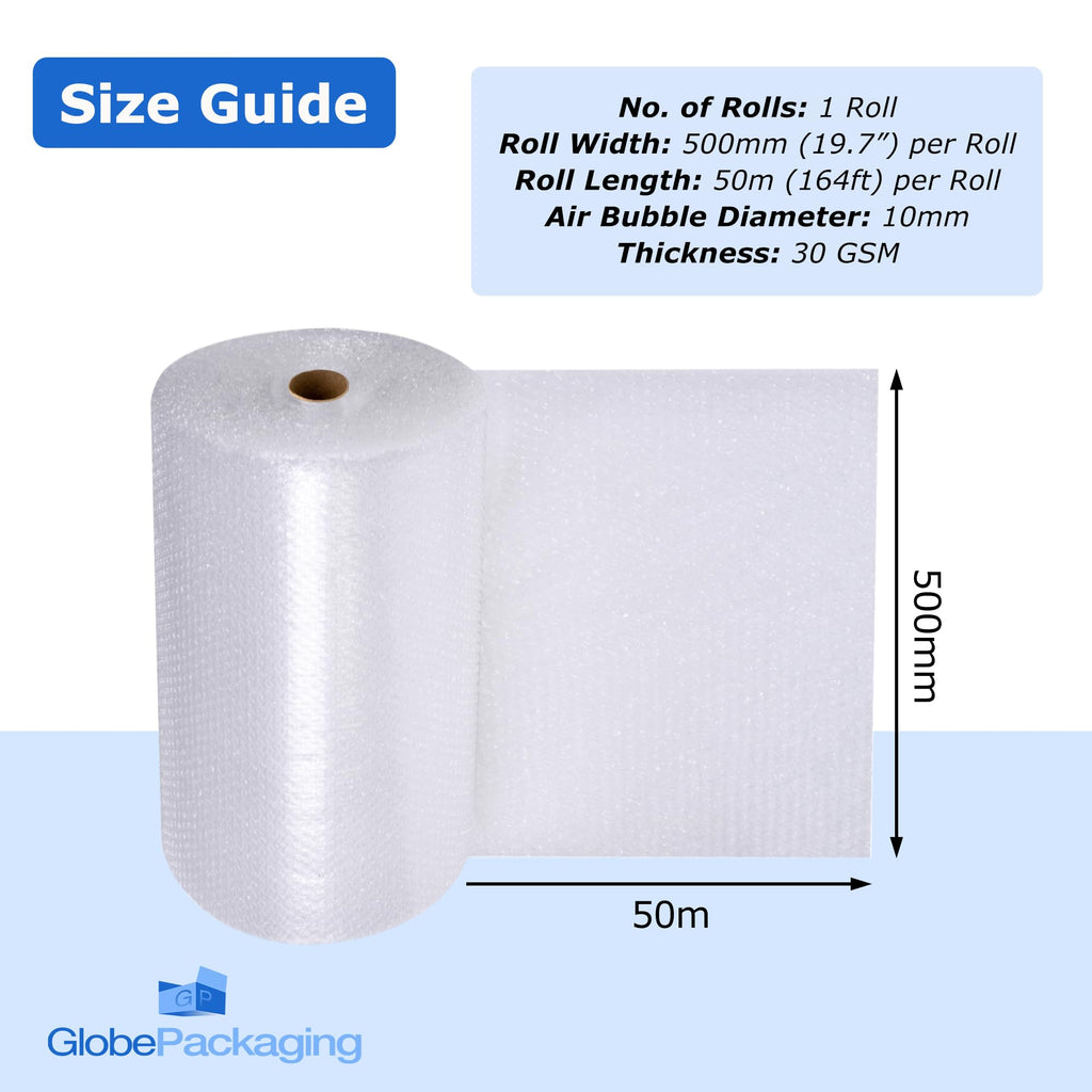 Globe Packaging 500mm x 50m Green Biodegradable Bubble Wrap Roll with Small Air Bubbles - Cushioning & Protection Packaging for Moving House, Ecommerce and Storage