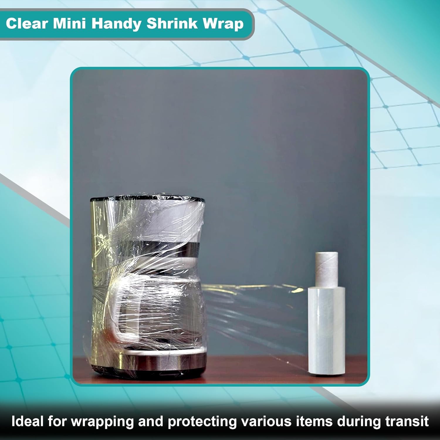 JeeJaan® 6 Rolls Clear Mini Handy Shrink Wrap 100mm x 150m 17mu - Extended Core Self-Adhering Pallet Stretch Wrapper - Heavy Duty Plastic Wrap for Moving House Furniture Wrapping Film