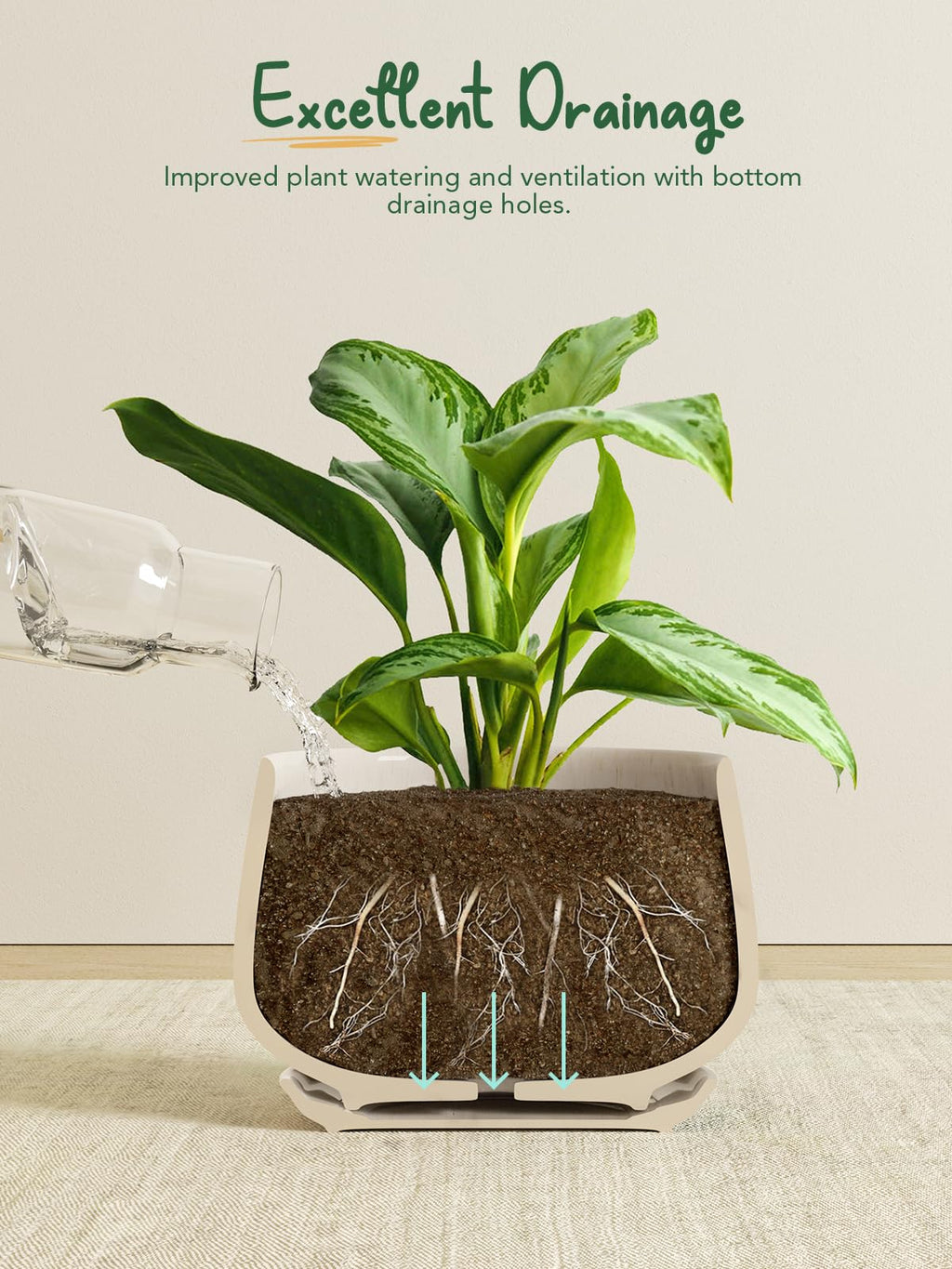 LE TAUCI Plant Pots, 10+13+16 cm Planters, Set of 3 Ceramic Planters with Drainage Hole and Saucer, Indoor Plant Pot with Hole Mesh Pad, Gifts for Mom, Sapphire Blue