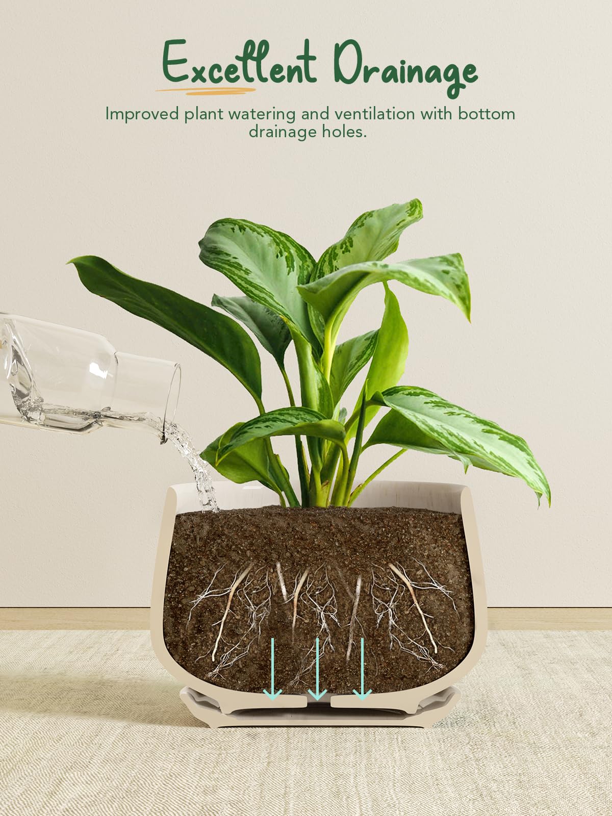 LE TAUCI Plant Pots, 10+13+16 cm Planters, Set of 3 Ceramic Planters with Drainage Hole and Saucer, Indoor Plant Pot with Hole Mesh Pad, Gifts for Mom, Sapphire Blue