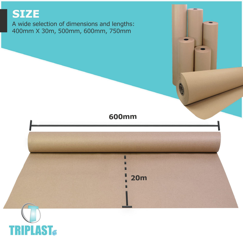 Triplast Brown ECO Kraft Paper (400mm x 30m) - Eco-Conscious & Recyclable - Multipurpose Wrapping Paper Roll with a Premium & Rustic Finish - Ideal for Gift Wrapping, Parcel Packing, Arts & Craft