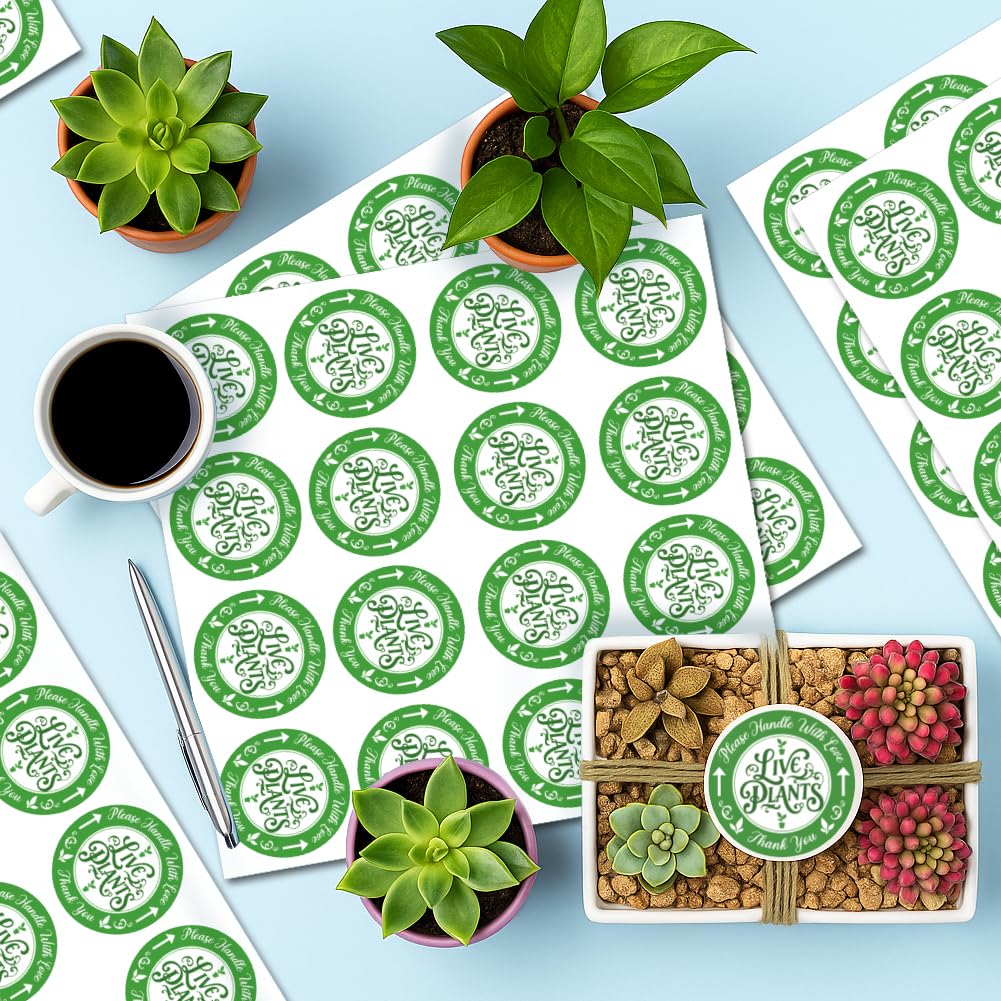 320 Pcs Green Live Plants Stickers, 5 CM Please Handle with Love Stickers Fragile Thank You Shipping Labels Round Self-Adhesive Lables for Garden Plants Landscaping Containers
