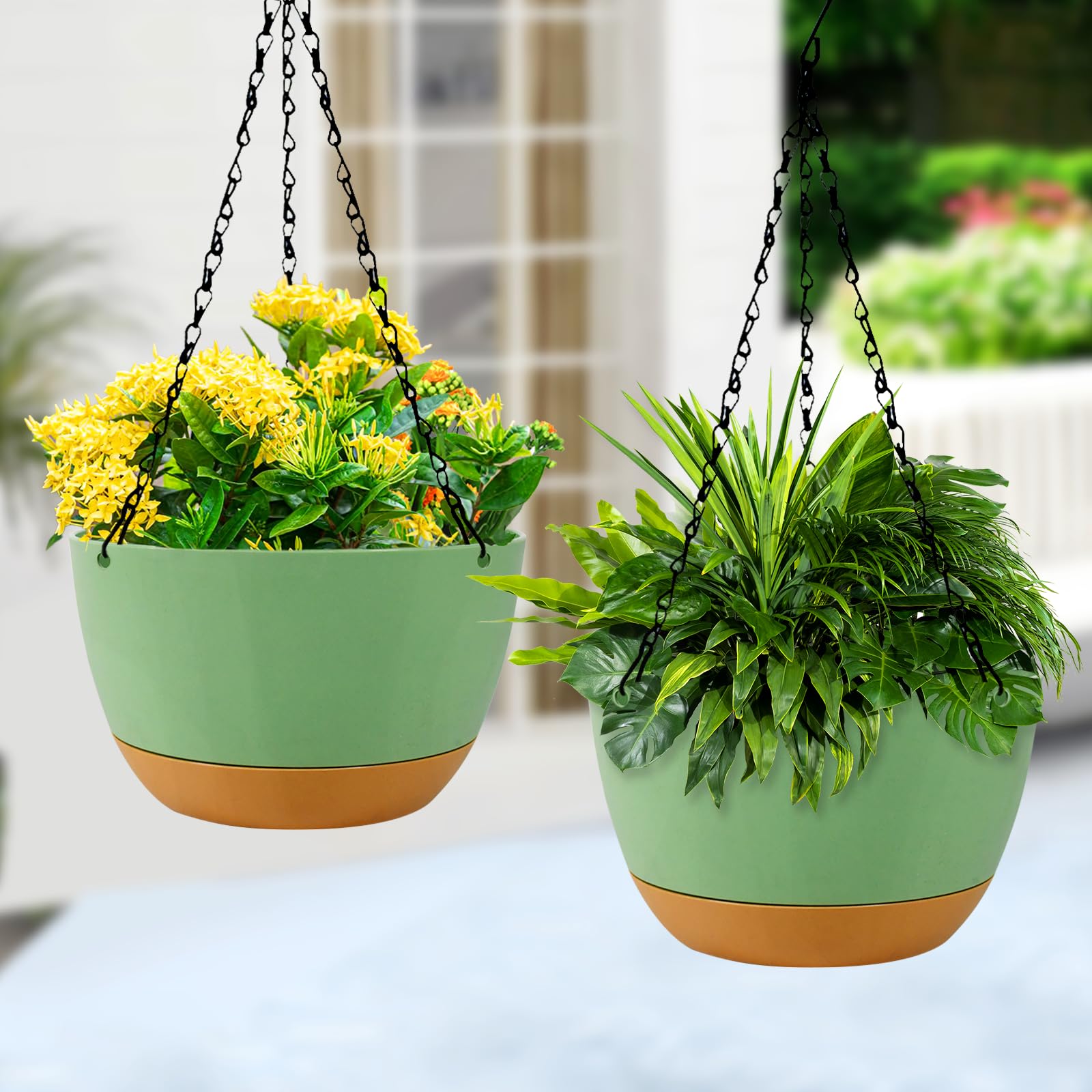 Hanging Baskets Coconut Palm Flower Basket Moss Hanging Basket Round Plant Holder Porch Decor Hanging Flower Pots Home Garden Decoration Watering Hanging Baskets (2pcs, 12inch/30cm)