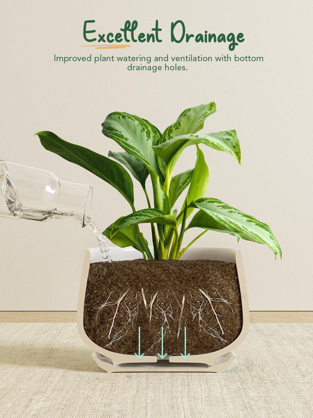 LE TAUCI Plant Pots, 10+13+16 cm Planters, Set of 3 Ceramic Planters with Drainage Hole and Saucer, Indoor Plant Pot with Hole Mesh Pad, Gifts for Mom, Sapphire Blue