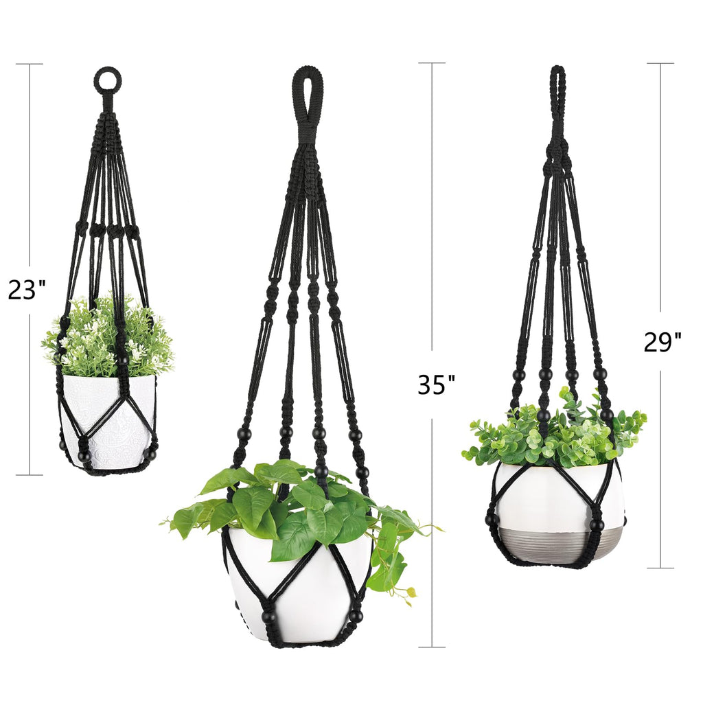 Mkouo 3 Pack Macrame Plant Hangers Indoor Hanging Planter Basket Flower Pot Holder Cotton Rope with Beads No Tassels, 58cm/73cm/89cm