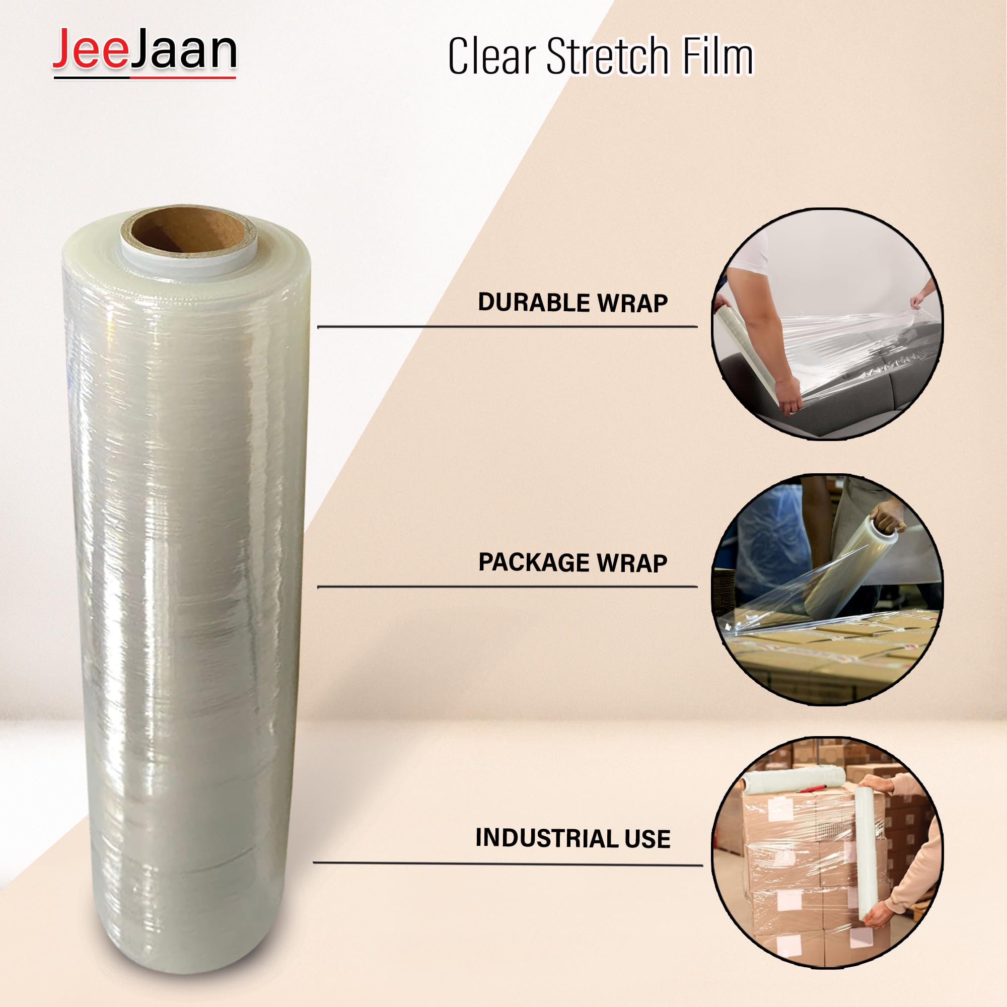 JeeJaan® 6 Rolls Clear Mini Handy Shrink Wrap 100mm x 150m 17mu - Extended Core Self-Adhering Pallet Stretch Wrapper - Heavy Duty Plastic Wrap for Moving House Furniture Wrapping Film