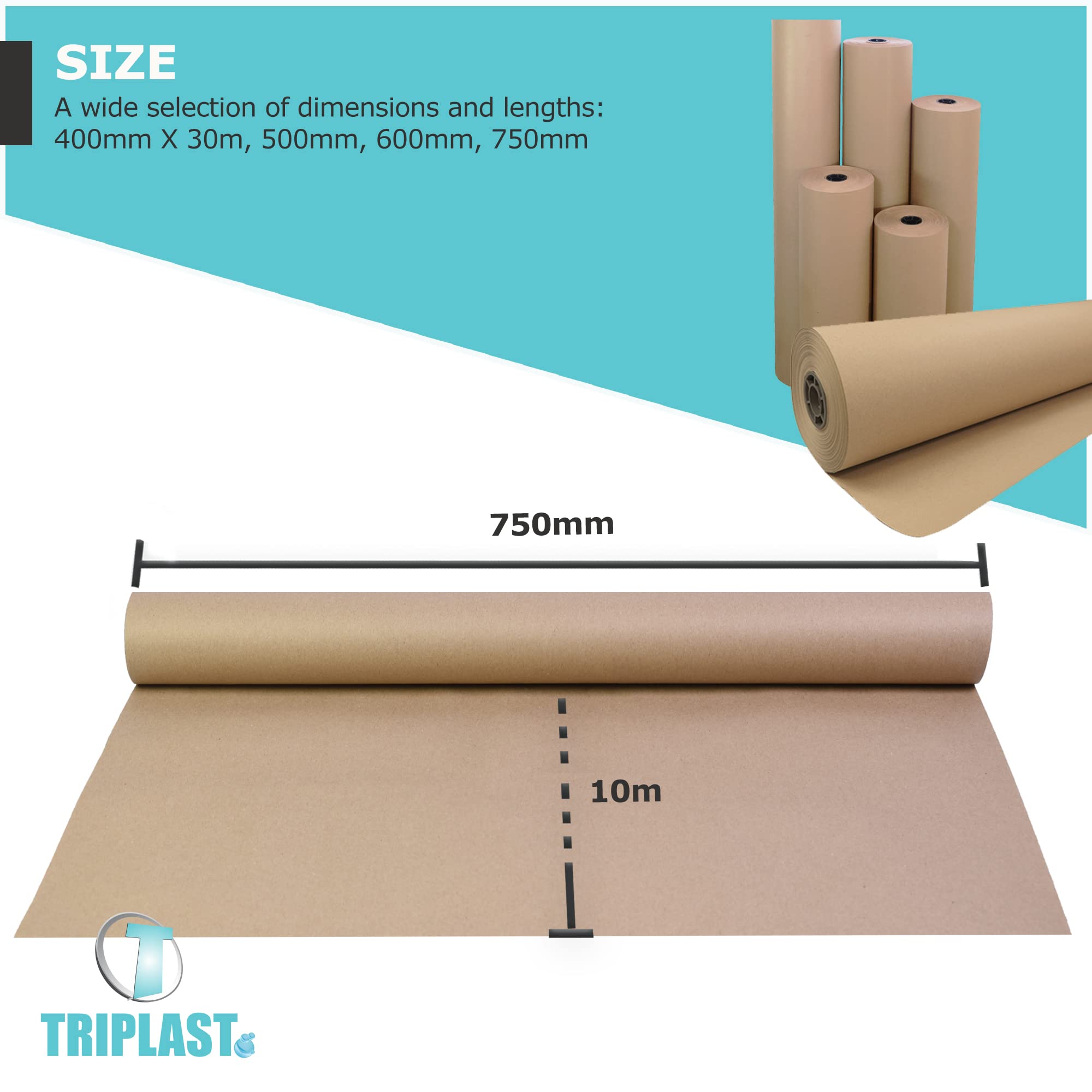 Triplast Brown ECO Kraft Paper (400mm x 30m) - Eco-Conscious & Recyclable - Multipurpose Wrapping Paper Roll with a Premium & Rustic Finish - Ideal for Gift Wrapping, Parcel Packing, Arts & Craft