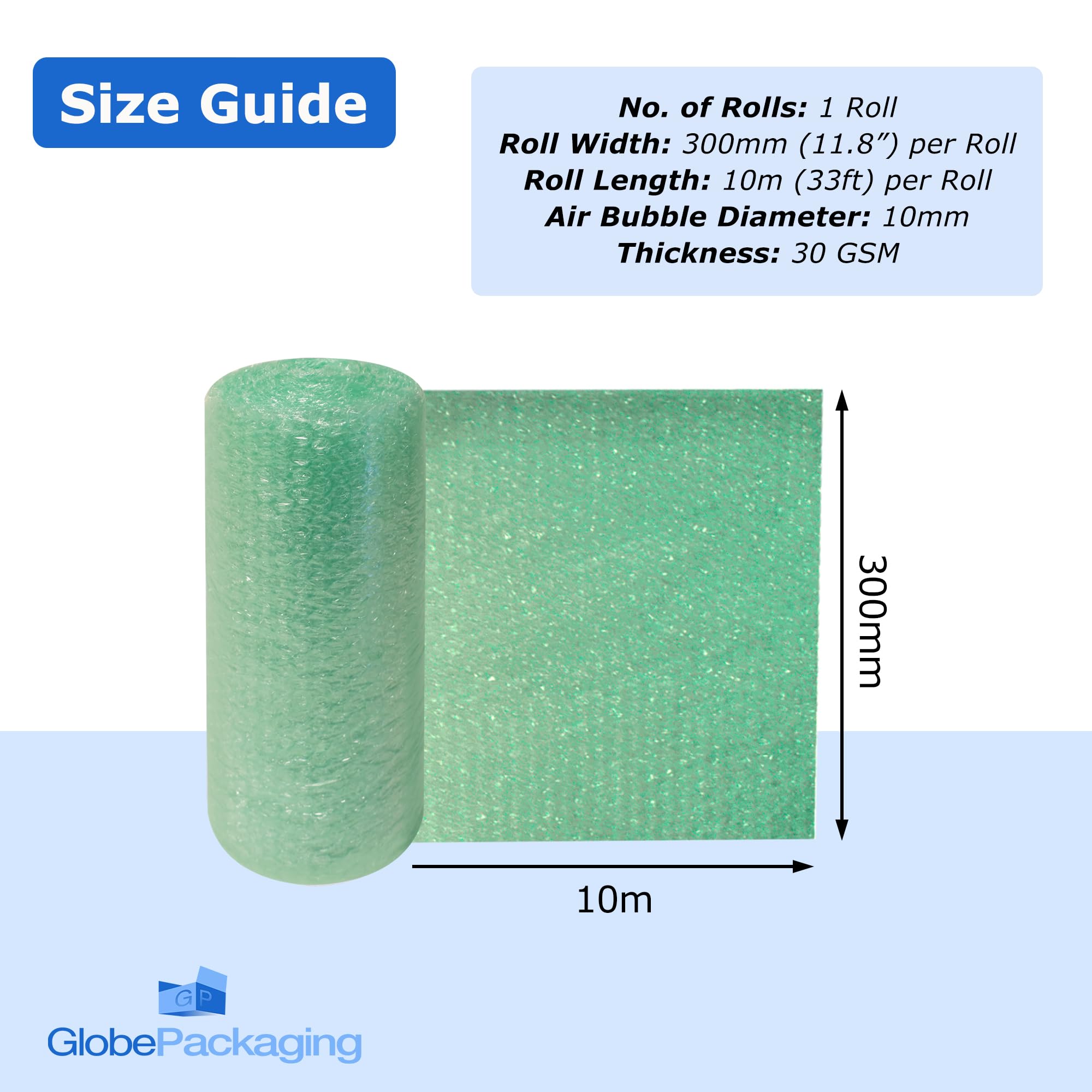 Globe Packaging 500mm x 50m Green Biodegradable Bubble Wrap Roll with Small Air Bubbles - Cushioning & Protection Packaging for Moving House, Ecommerce and Storage