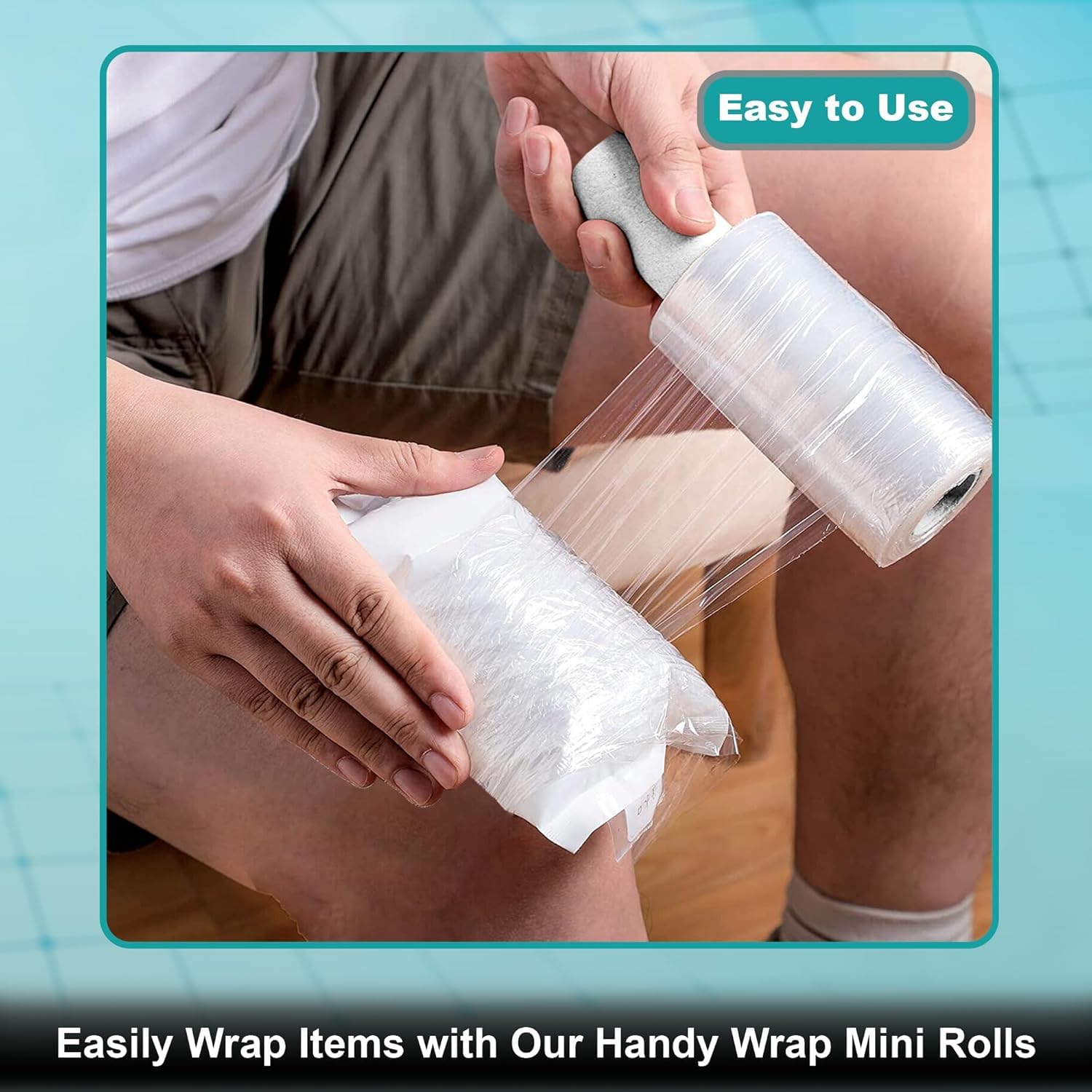 JeeJaan® 6 Rolls Clear Mini Handy Shrink Wrap 100mm x 150m 17mu - Extended Core Self-Adhering Pallet Stretch Wrapper - Heavy Duty Plastic Wrap for Moving House Furniture Wrapping Film