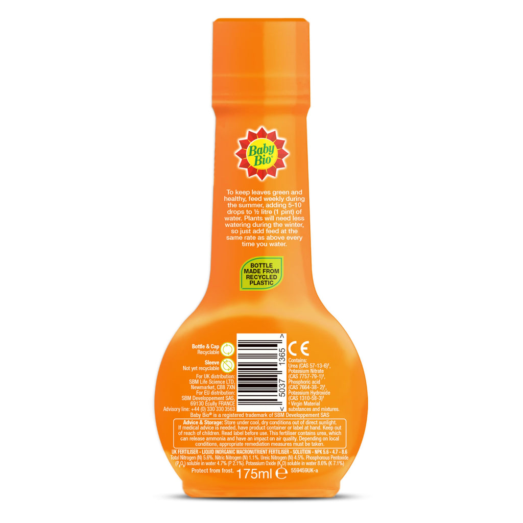 Baby Bio Citrus Food, 175ml - Citrus Plant Food for Healthy Growth and High Potassium for Better Fruit Yield - Year Round Care Concentrate Fertiliser - Fruit Tree Aid Spray