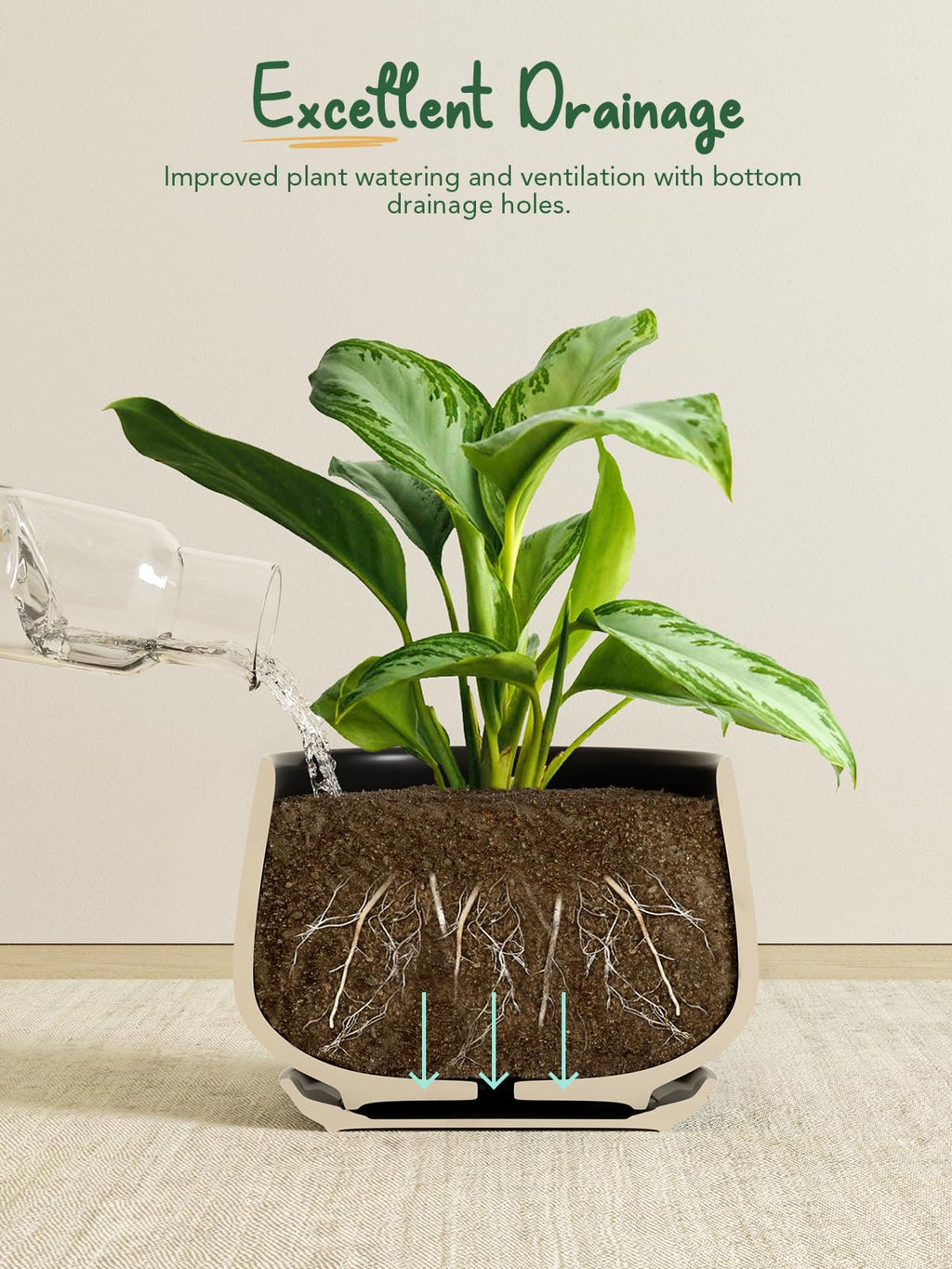 LE TAUCI Plant Pots, 10+13+16 cm Planters, Set of 3 Ceramic Planters with Drainage Hole and Saucer, Indoor Plant Pot with Hole Mesh Pad, Gifts for Mom, Sapphire Blue