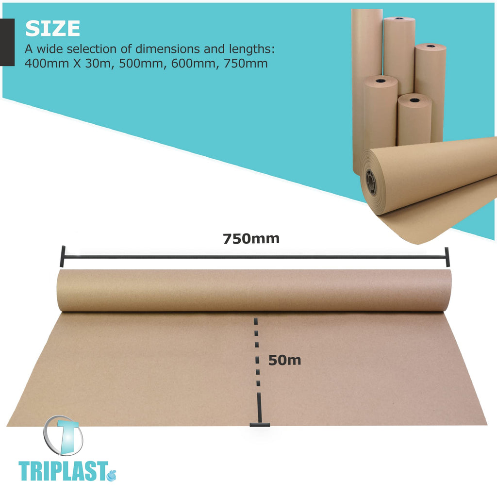 Triplast Brown ECO Kraft Paper (400mm x 30m) - Eco-Conscious & Recyclable - Multipurpose Wrapping Paper Roll with a Premium & Rustic Finish - Ideal for Gift Wrapping, Parcel Packing, Arts & Craft