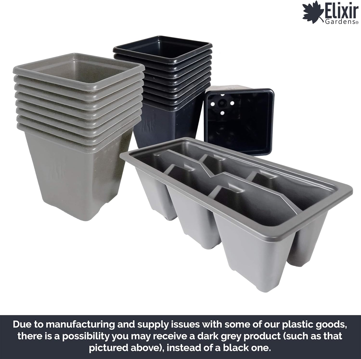 Elixir Gardens Square Black Recycled Plastic Plant Pots 0.25ltr | 7cm x 7cm x 7cm | 100