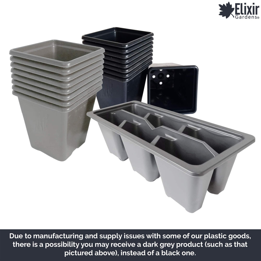 Elixir Gardens | Square Plant Pot Recycled Plastic Re-useable Plant Pots | 7cm, 1/4L / 9cm, 3/4L / 11cm, 1L Available | 11cm / 1L x 40