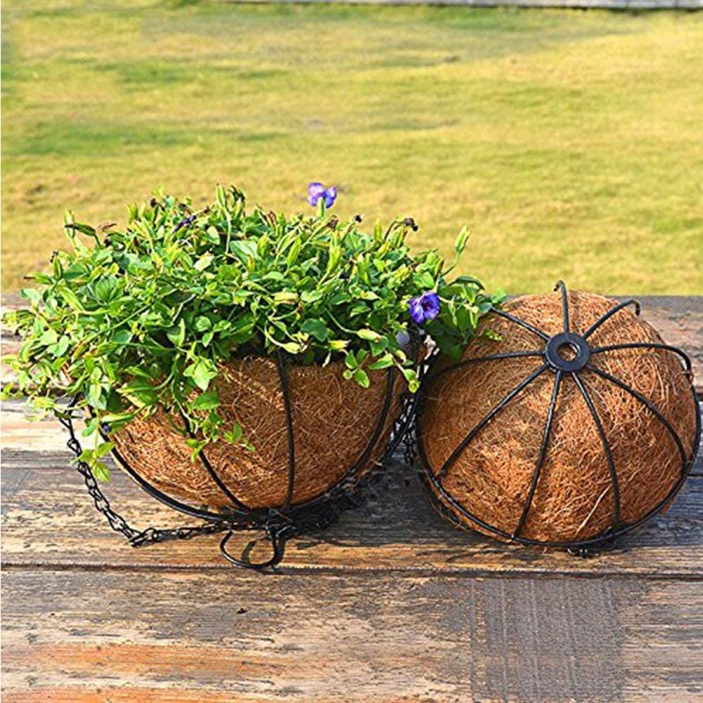 Hanging Baskets Coconut Palm Flower Basket Moss Hanging Basket Round Plant Holder Porch Decor Hanging Flower Pots Home Garden Decoration Watering Hanging Baskets (2pcs, 12inch/30cm)