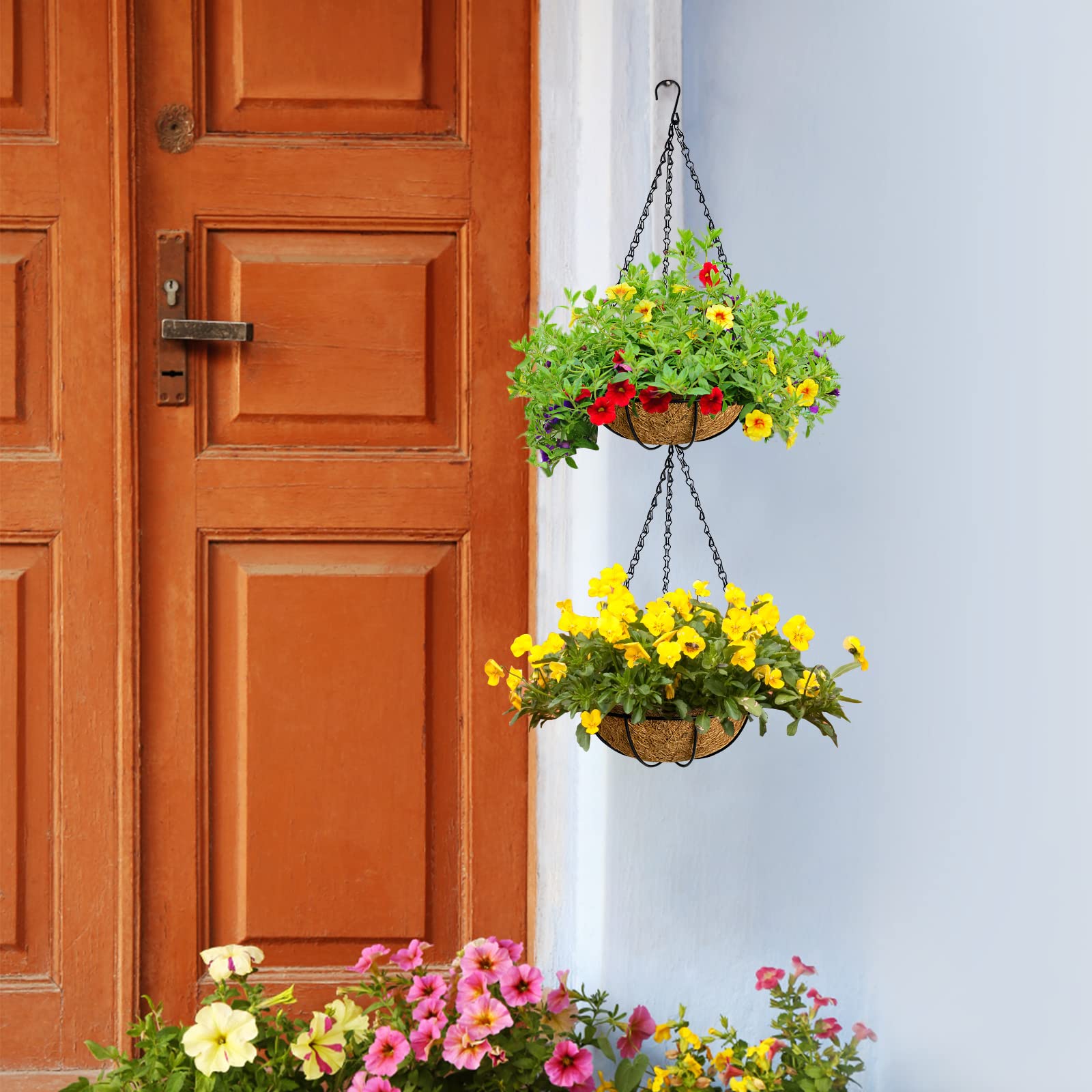 Hanging Baskets Coconut Palm Flower Basket Moss Hanging Basket Round Plant Holder Porch Decor Hanging Flower Pots Home Garden Decoration Watering Hanging Baskets (2pcs, 12inch/30cm)