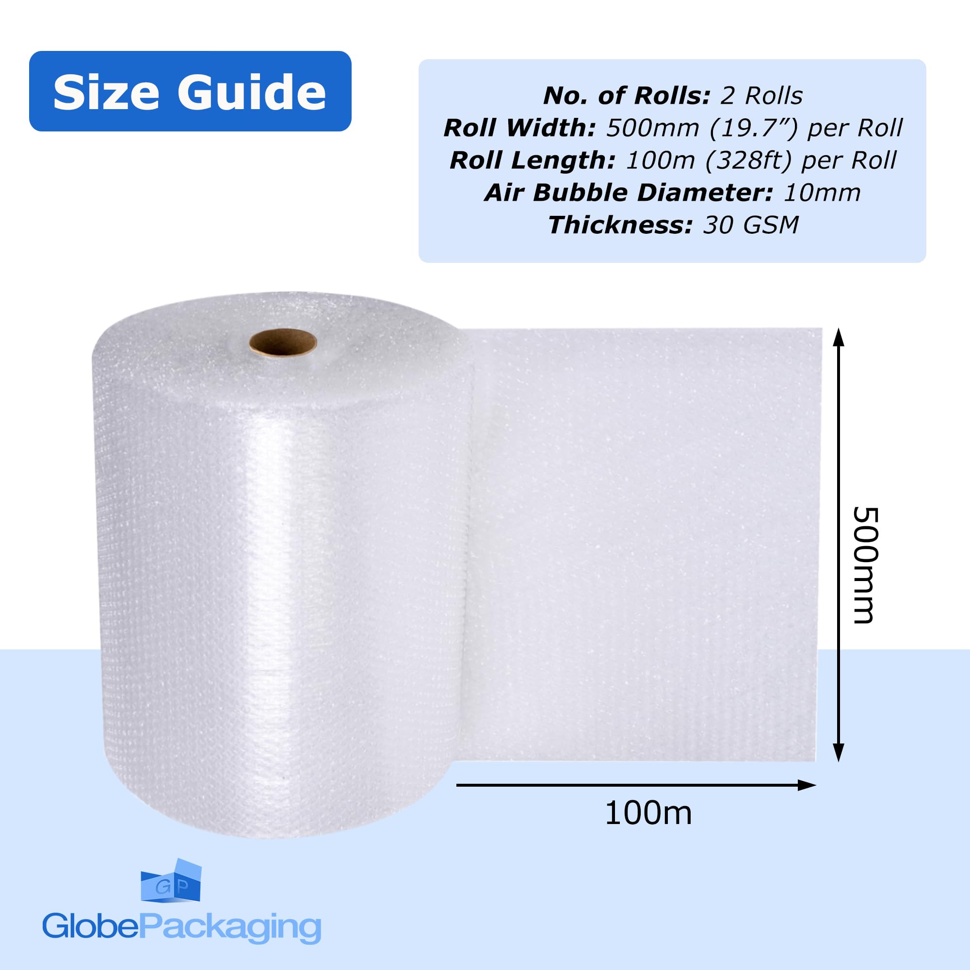 Globe Packaging 500mm x 50m Green Biodegradable Bubble Wrap Roll with Small Air Bubbles - Cushioning & Protection Packaging for Moving House, Ecommerce and Storage