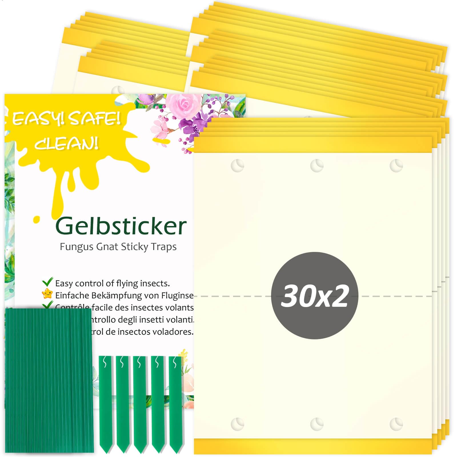 Blooven 30 PCS Fruit Fly Traps, Double-sided Fungus Gnat Sticky Catcher For Multiple Insects, Plant Fly Control Indoor (30 PCS Yellow)