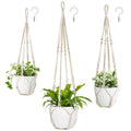 Mkouo 3 Pack Macrame Plant Hangers Indoor Hanging Planter Basket Flower Pot Holder Cotton Rope with Beads No Tassels, 58cm/73cm/89cm